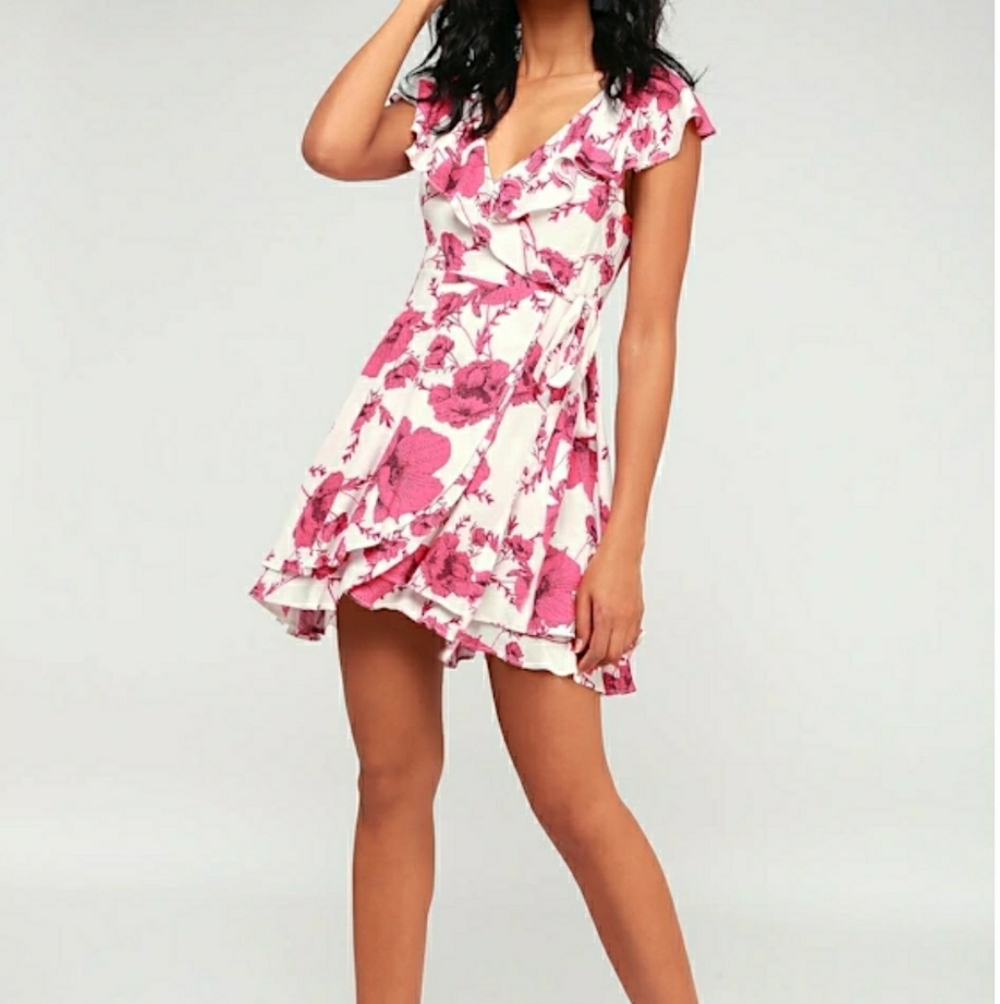 Free People French Quarter Wrap Mini Dress in a Pink and White Floral Print